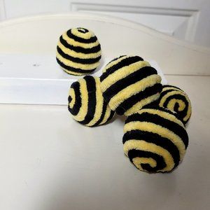 Decorative Velvety 5 Yellow and Black Stripe Yarn Balls - Set of 5 Balls - 2.5"